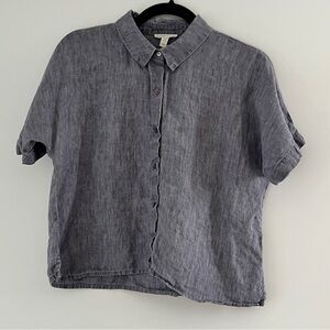 Eileen Fisher Washed Organic Linen Delave Short-Sleeve Shirt